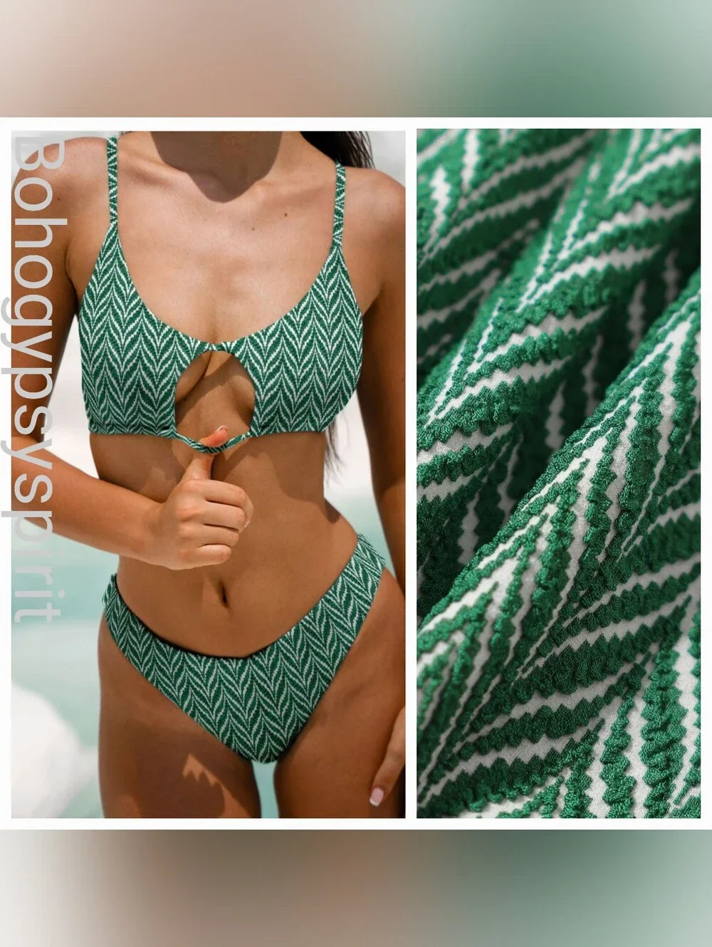 $87 Berlook Green Geometric Cut Out Bikini Set